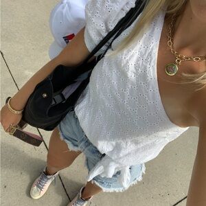 DO+BE One Shoulder White Eyelet Top